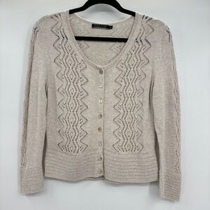 Peruvian Connection Lightweight Crop Knit Cardigan Sweater Top Beige Small